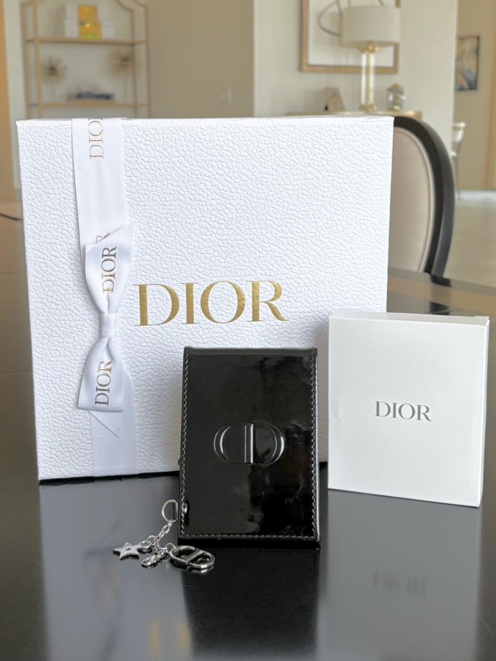 Dior Black Patent Mirror w/ Charms + Box